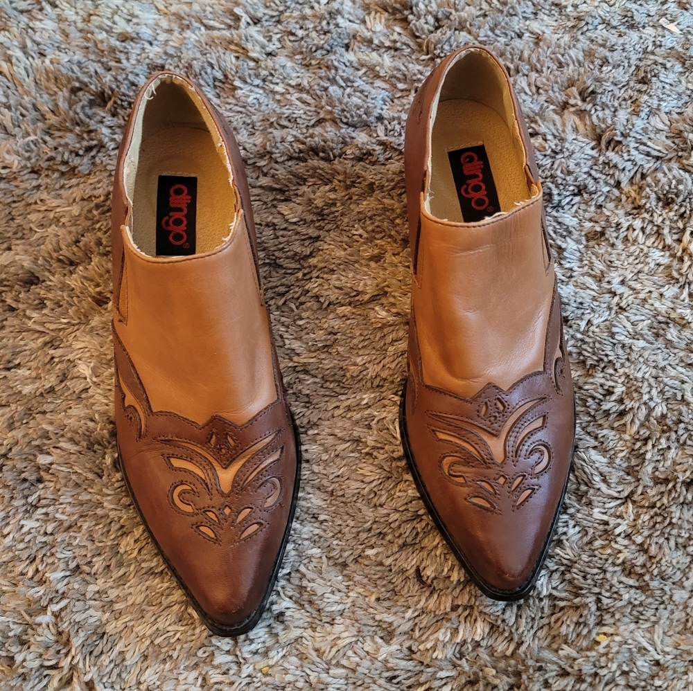 Dingo Brown Tan Leather Western BOHO Style Ankle Booties 7.5 - Picture 5 of 11